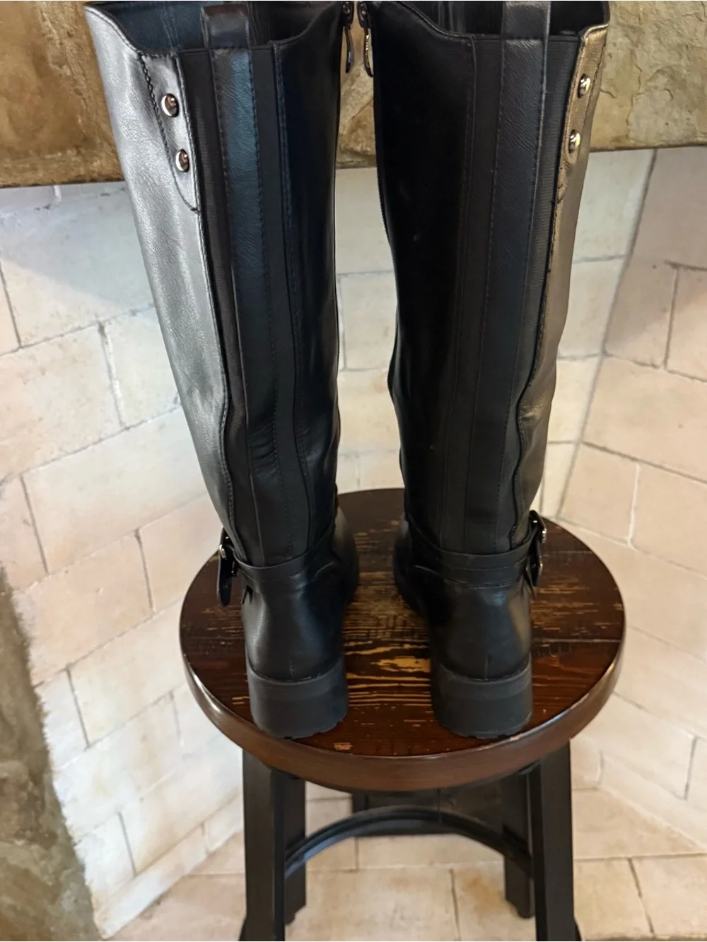 Dream Pairs Black Faux Leather Knee High Riding Boots - Size 6.5 Fur Lined